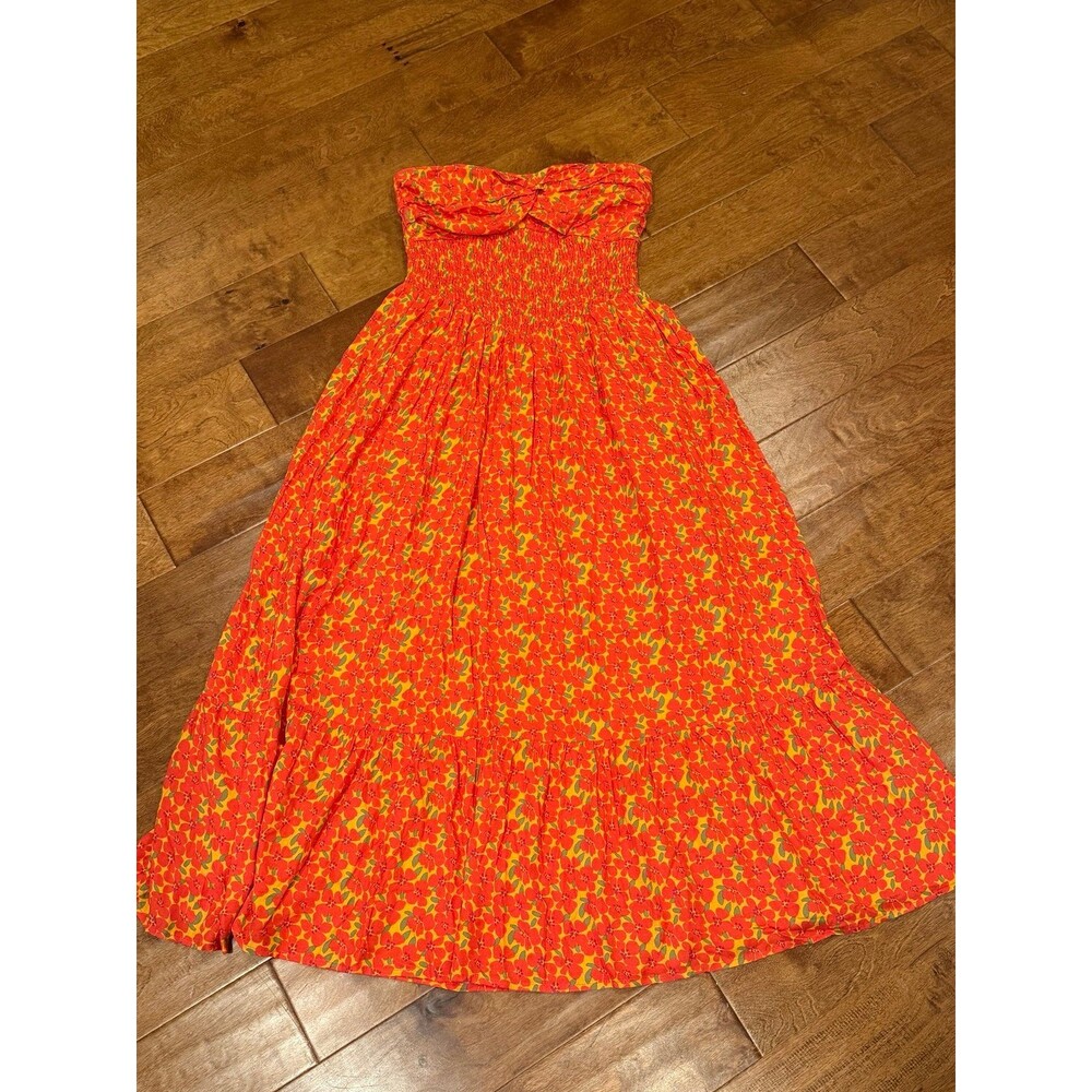 Vici size large orange strapless floral smocked maxi dress NWOT